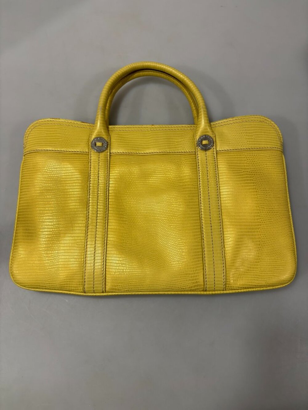 Cole Haan Metallic Yellow Pebbled Leather Satchel Double Handles Handbag